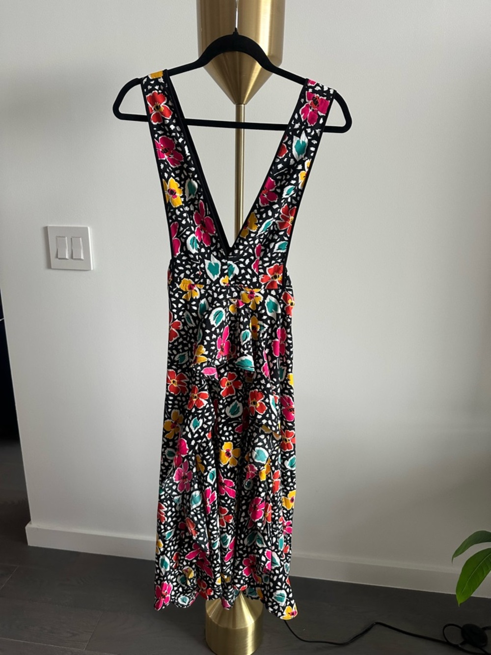 Topshop - Black Floral V-Neck Sundress with Bright Multicolor Flowers - 4